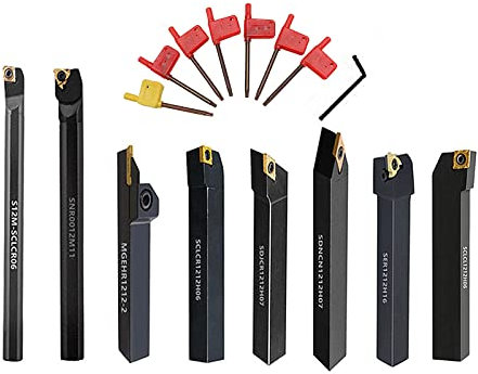 MABUARN Turning Holders 8 Sets 1/2 Shank Lathe Turning Tool Holders with Indexable Carbide Inserts for Turning Boring Grooving Cutting Threading