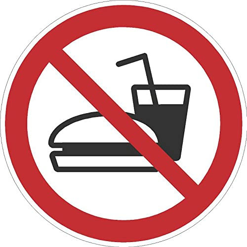 Kleberio® Selbstklebende Aufkleber - Essen und Trinken verboten - Piktogramm, Schutz vor Verschmutzung, Verunreinigung, Gerüche, Sicherheits Aufkleber Hinweis 5 cm 5 Stück