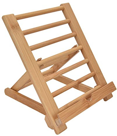 Adjustable Bamboo Tablet Stand, Wooden Tablet Holder Dock Folding Support for Tabletop Tablet Laptop Cell Phone, 6.7 x 8.7 Inch