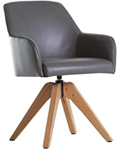 Esszimmerstuhl Floyd Kunstleder mit Armlehne 360° drehbar Eiche massiv Sessel Küche (Grau Eiche Natur)