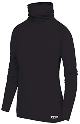 TCA Girls' Warm Up Long Sleeve Training Workout Funnel Neck Thermal Running Top with Thumbholes - Black, My 8-10 Years