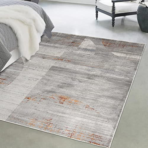Mazovia Modern Teppich - Vintage Abstract Muster - Weich Teppich für Wohnzimmer, Schlafzimmer, Esszimmer - ÖKO-TEX Wohnzimmerteppich Shrink Polyester – Kurzflorteppich Grau Beige 120 x 170 cm