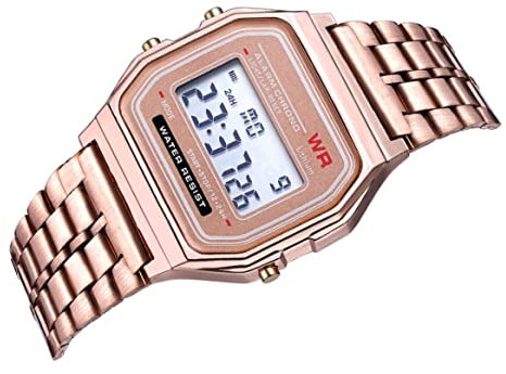 Montre À Poignet Numérique F91w Corloge Électronique Commerciale Réglable Avec Bracelet En Acier Rose or, Registre Numérique Lcd Regarder L'affichage Numérique Montre Le Bracelet De Poignet Métal
