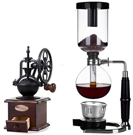 ADITAM Siphon Kaffeemaschine 5 Tassen Metallgriff Tischplatte Glas Syphon Maker und manuelle Kaffeemühle zum Brühen von Kaffee (Color : B, Size : 13 * 37cm) Double The Comfort