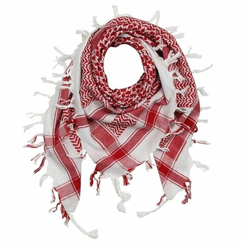 Desert Hawk Tactical BW Shemag Scarf, PLO Schal, Palästinenser Arafat-Tuch, 110x110 cm, 100% Baumwolle (Weiss/Rot)