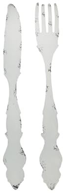 Juego de 2 cuchillos y tenedores grandes de metal blanco para colgar en la pared, utensilios decorativos para decoración de cocina de granja, elegancia rústica, 30 pulgadas de largo