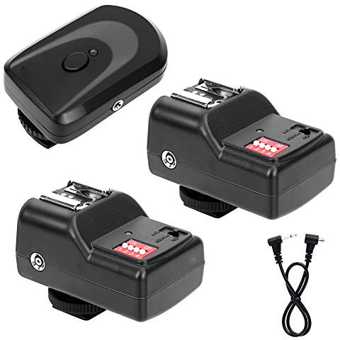 Wireless Flash Trigger, 433MHZ Wireless Flash Transmitter Trigger 16 Channel Wireless Flash Trigger Set with 1 Transmitter 2 Receivers 1 Sync Wire Cable