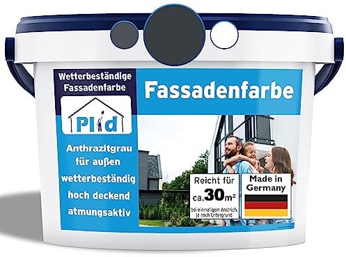 Plid® Peinture Facade Exterieure, Gris Anthracite 5L – Résistante Aux Intempéries Et Aux UV – Pour Maçonnerie, Mur De Maison, Béton, Crépi, Mur De Cave et Escaliers- Fabriqué en Allemagne