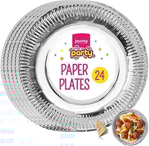 SOL 24 piatti di carta argentati, piatti per feste in argento da 22.9 cm per tutte le occasioni, piatti in argento per Natale, compleanni, piatti di carta per feste, quaderni da tavola