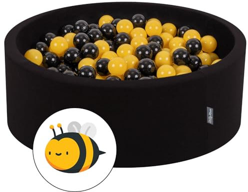 KiddyMoon Piscine À Balles pour Bébé Rond 90X30cm/200 Balles 7Cm Fosses À Boules Jouet Enfant, Abeille: Noir/Jaune