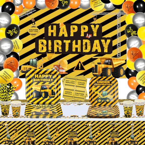160 Pack Construction Birthday Party Supplies Dump Truck Construction Birthday Decorations Construction Party Plates Construction Birthday Backdrop Tablecloth Napkins Construction Balloons Serves 20