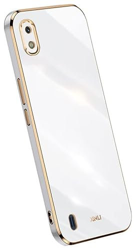 Topme Coque en Silicone pour Samsung Galaxy A10 (6.2 inches), [ Etui Housse de Téléphone de Style Bord Doré] - Blanc