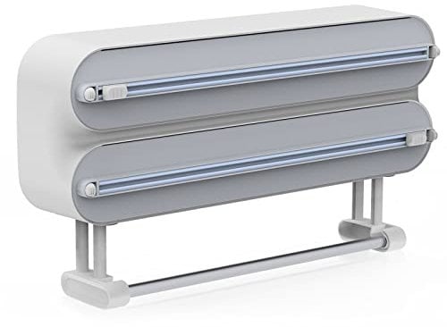 3 in 1 Derouleur Film Alimentaire avec Porte Sopalin Cuisine et Coupeur, Distributeur Film Alimentaire, Magnétique Distributeur Papier Aluminium et Film, Derouleur Essuie Tout Murale