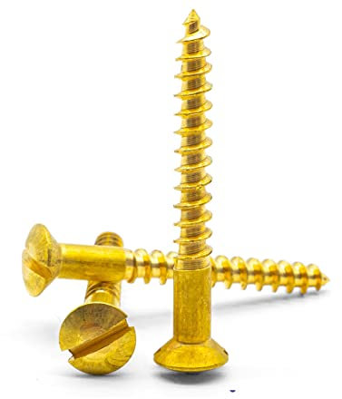 Hippo Hardware No.6 X 1-1/4 (3.5mm X 30mm) Solid Brass Slotted Raised Countersunk Head Wood Screws Gauge DIN95 (Pack of 10)