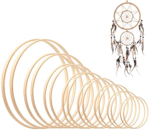 Cresbel 18 Stück Holzringe Zum Basteln: 9 Größen Bambus Floral Hoop, Traumfänger Ringe Bambus, Bambus Ringe Set für DIY Traumfänger, Blumenkranz Türkranz und Wandbehang Fensterdeko(2X8-26cm)