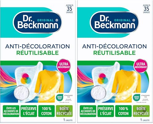 Dr. Beckmann - Lingette Anti-Décoloration Réutilisable x1 - Protection contre la décoloration et maintien de l'éclat des couleurs - Fibre 100% coton efficace jusqu'à 30 lavages (Lot de 2)