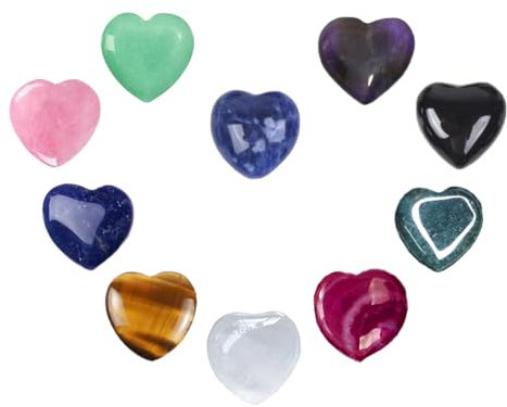 Lot de 10 pierres en forme de coeur en cristal naturel, parfaites pour la décoration de bijoux ou l'artisanat – des gemmes précieuses qui feront battre votre cœur.