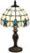 FUMAT Tiffany Tischlampe, Retro Lampe, Kleine Vintage Nachttischlampe, Deko Tischleuchte, Blau Blumen Muster, Handcraft Bunte Glas Lampenschirm, Mit E27 LED Glühbirne, für Schlafzimmer Wohnzimmer Büro
