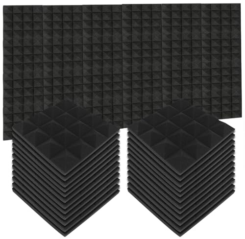 24 Stück Akustikschaumstoff,25x25x5cm Akustische Schaumstoffplatte Hochdichte Schallabsorber Wand für Tonstudio,Büro,Spielzimmer (24xSchwarz)