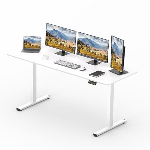 SANODESK Scrivania elettrica regolabile in altezza, semplice con piano del tavolo, funzione memoria e gancio, scrivania regolabile in altezza, elettrica per ufficio, casa e casa (160 x 60 cm, bianco)