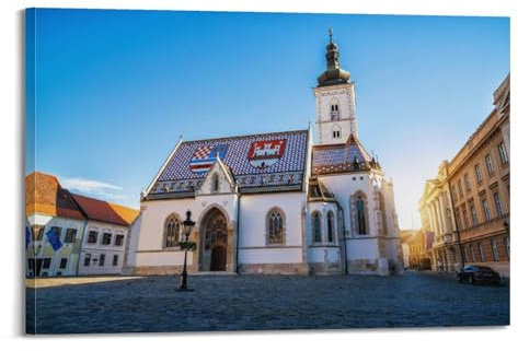 GLJXFP Poster mit berühmter Kirche, schöne Kathedrale in Kroatien, dekoratives Gemälde, Leinwand, Wandposter und Kunstdruck, moderne Familienschlafzimmer-Dekoration, Poster, 60 x 90 cm