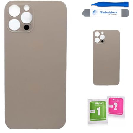Globalstock Vitre arrière de Cache Batterie Remplacement - Coque Cache Batterie Compatible pour iPhone 12 Pro Or + adhésif et Kit Outils