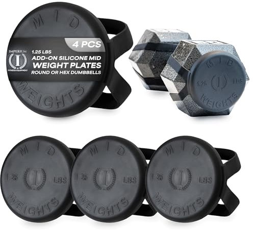 Mid Weights Silicone Microweights For Round or Hex Dumbbells, 1.25 lb. Add On Weight For Dumbbells, Fractional Weights To Add 1.25 or 2.5 lbs, 4 pcs.