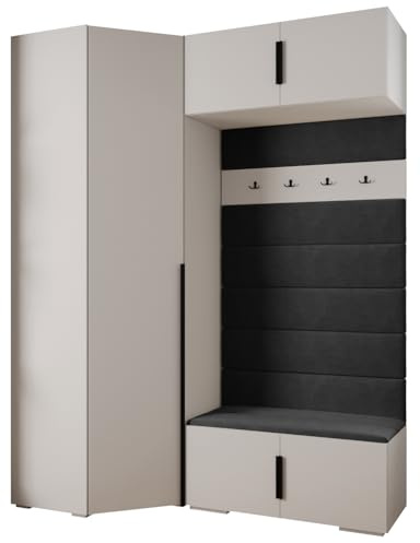 MEBLE KRYSPOL Inova 1 Möbelset - Moderne Garderobe - für Schlafzimmer, Wohnzimmer, Flur, Kinderzimmer - Ankleidemöbel - 236,7x181,7x47cm - Weiß, Paneele Manila 18, Handgriff Schwarz