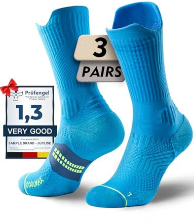 Juclise Bambus-Coolmax Kompressionslaufsocken für Sport & Wandern Atmungsaktive Workout-Socken mit Feuchtigkeitstransport, Blasenschutz Fußgewölbeunterstützung Dämpfung(Numerisch, 38, 42, Azurblau)