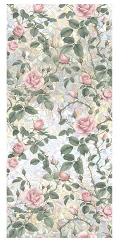 JOONOR Sichtschutzfolie mit rosafarbenen Rosen, 3D-Buntglas-Rose, Regenbogen-Fensteraufkleber, nicht klebend, statisch haftend für Zuhause, Büro, 42 x 100 cm
