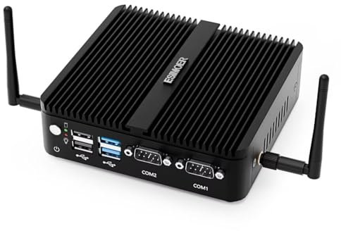 ESIMOER Mini PC Industriale Win 11 PC senza ventola Celeron J4125 Mini Computer, 8GB RAM 128GB SSD, Gigabit Ethernet HD VGA Doppio Display 2 RS232 COM, WiFi BT per Aziende Industriali