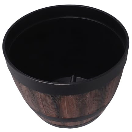 Gogogmee Pflanzgefäß aus Fass mit Löchern großer Pflanzkübel aus Kunstharz geeignet für Seerosen und Lotus