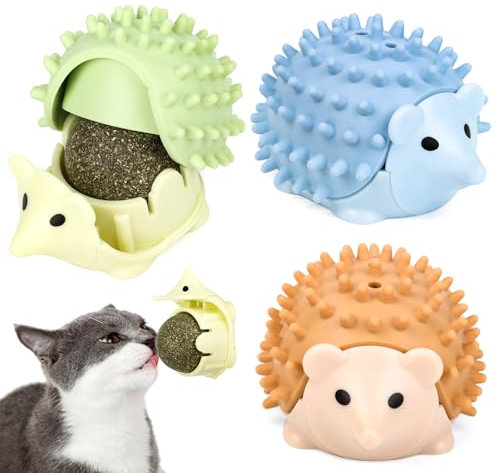 TNOMSNO 3Pcs Bola de Hierba Gatera, Catnip Ball Hierba Gatera para Gatos Hierba Gatera Pelota de Hierba Gatera con Tapa Que Gira 360