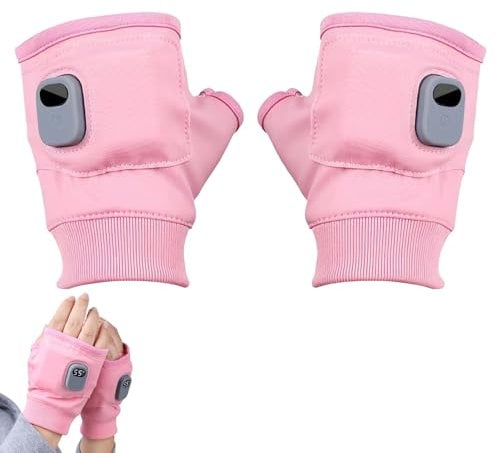 Eznaobo Heated Work Gloves,Electric Gloves For Women,3 Speed Adjustable Heated Riding Gloves,Rechargeable Fingerless Heated Gloves,Fingerless Heated Gloves,Half-finger Gloves,Fast Heating (Pink)