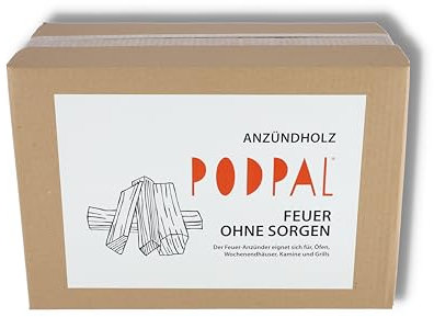 PODPAL - Bois d'allumage naturel en copeaux d'épicéa secs | Environ 5 kg | Bois de chauffage et bois de cheminée | Idéal comme allume-feu, allume-barbecue et allume-feu | Bois d'allumage et bois de