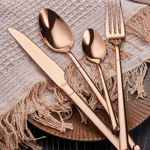 Posate in argento Set di posate, 4/16/24/32/40/48 pezzi Coltello da tavola in acciaio inossidabile 304, forchetta e cucchiaio Set di quattro pezzi Set di posate a specchio,Rose Gold-16 Pieces for 4