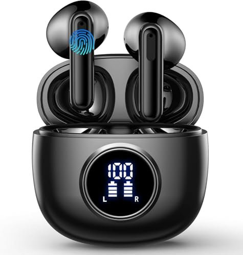 Wireless Earbuds, Bluetooth 5.4 Headphones in Ear with HiFi Stereo Deep Bass, 4 ENC Noise Cancelling Mic Wireless Earphones 48H Playtime, Bluetooth Earbuds LED Display, IP7 Waterproof, Bright Y20B1