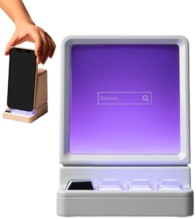 Phone Stand Speakers-Phone Port with Built-in Wireless Speaker, Retro Computer Style Stand | Creative Desk Organizer & Playback Accessory