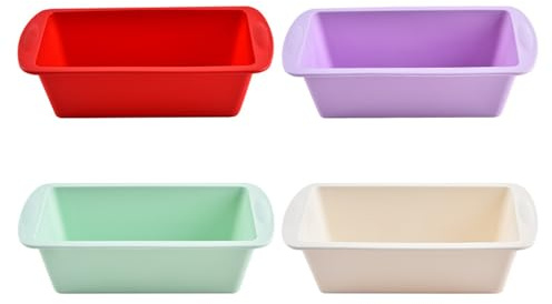 Qtuie Set di 4 stampi da forno in silicone, piccoli stampi per pane, 20 x 9,5 x 5,5 cm, rettangolari, per torte, pane e pane
