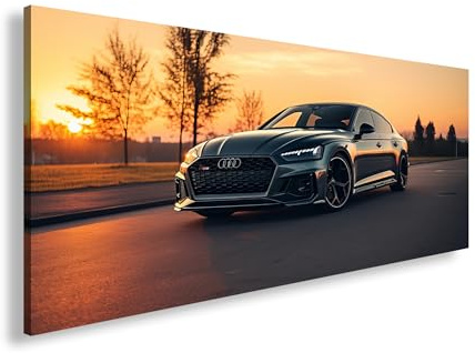Leinwandbild Eleganz auf Rädern – ein Audi im goldenen Abendlicht. Panorama-Format 100x50cm XXL Wandbild auf Keilrahmen/Kunstdruck/Bild Wohnzimmer Dekoration