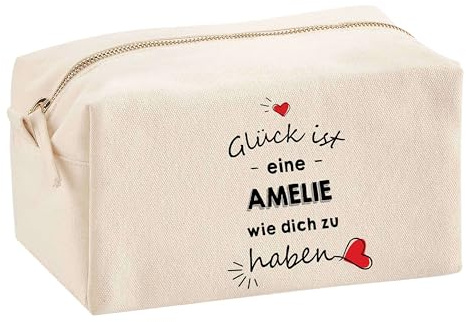 Multifunktionstasche Amelie Glück haben – Kosmetiktasche Kulturbeutel Reiseetui & Büro-Täschchen aus 100% Baumwolle – Geschenkidee Muttertag Geburtstag Schwester Weihnachten Patentante