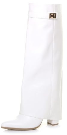AJVANI Womens ladies high block heel pointed toe lock skirted knee boots size 3 36