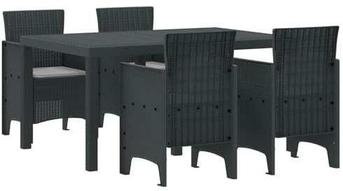 Bucmath Garten Essgruppe 5-teilig Anthrazit Polyrattan, UV-beständig, für Terrasse und Balkon, Moderne Outdoor Möbel