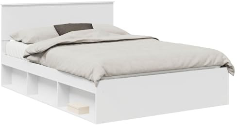 Homgoday Weiße Massivholzbettgestell mit Lattenrost für Doppelbett - Modernes Design, Einfache Pflege, 210x143x90 cm Model3410591