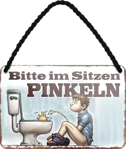 schilderkreis24 Blechschild 18x12 cm „Bitte im Sitzen Pinkeln“ Vintage Metall Schild lustiger Spruch Wanddeko Gäste WC Badezimmer Geschenk Humor