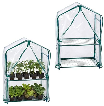 Relaxdays Balkon Gewächshaus, PVC-Folie, Stahl, HxBxT: 95 x 59 x 39 cm, Tomatengewächshaus 2 Etagen, grün/transparent
