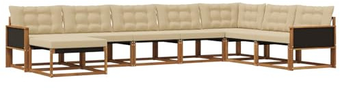 vidaXL Outdoor-Sofagarnitur mit Kissen 8 pcs Natur und Beige, Moderne Garten-Sofa-Set, robuster Akazienholz, Bequeme Liege, stilvolle Freizeitmöbel für draußen