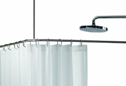 Spirella Teleskopstange Duschvorhangstange | verstellbar, sicherer Halt zum Schrauben| als Duschstange, Kleiderstange | inklusive 12 Duschvorhangringen und Deckenstütze | 90 x 90 cm Silber, Silver