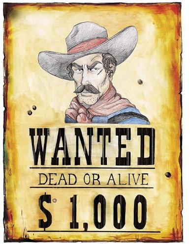 W WIDMANN MILANO Party Fashion 5063P - Poster Wanted Dead or Alive, Cowboy, Dekoration, Mottoparty, Karneval, Fasching