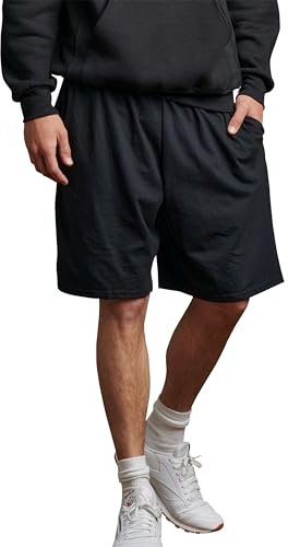 Russell Athletic Herren-Shorts aus Baumwolle mit Taschen, lockere Passform, 22,9 cm, Verstellbarer elastischer Bund, Größen S-4X, Schwarz, 4X-Groß